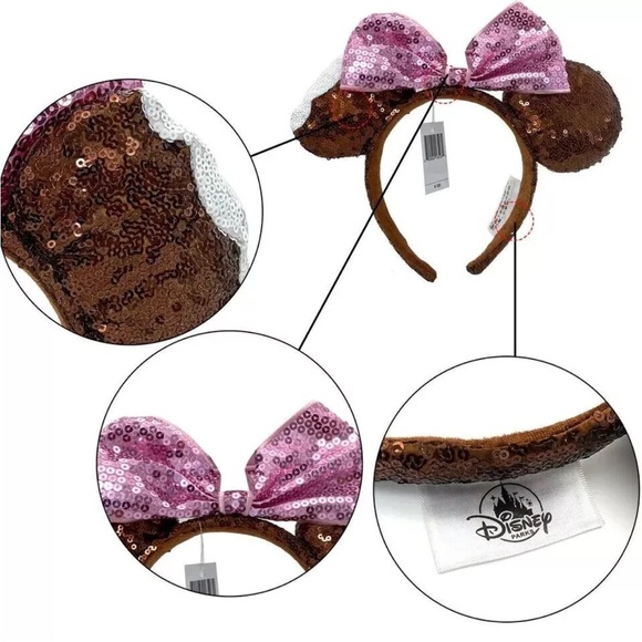 Disney Parks Chocolate Mickey Mouse Ice Cream Bar Bow Sequin Ears Headband NWT - Picture 3 of 11